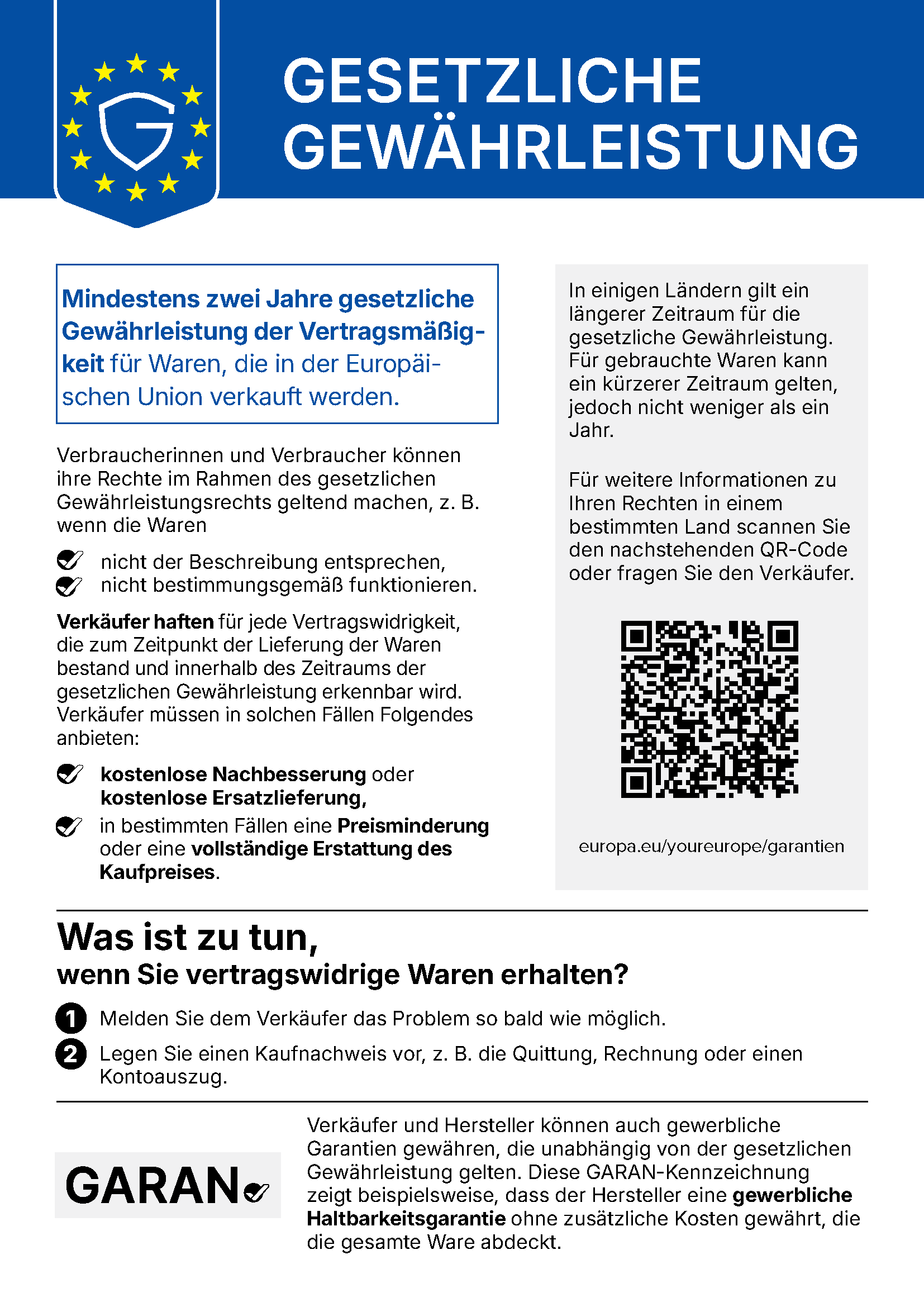 Offizieller Hinweis der Europäischen Union zur gesetzlichen Gewährleistung