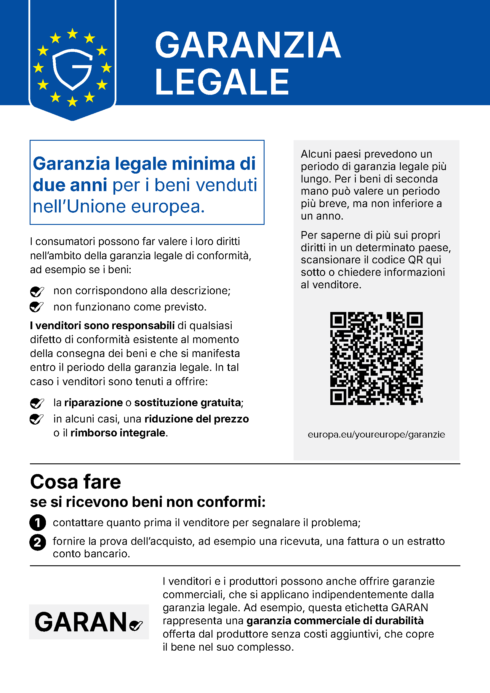 Avviso ufficiale dell'Unione europea sulla garanzia legale
