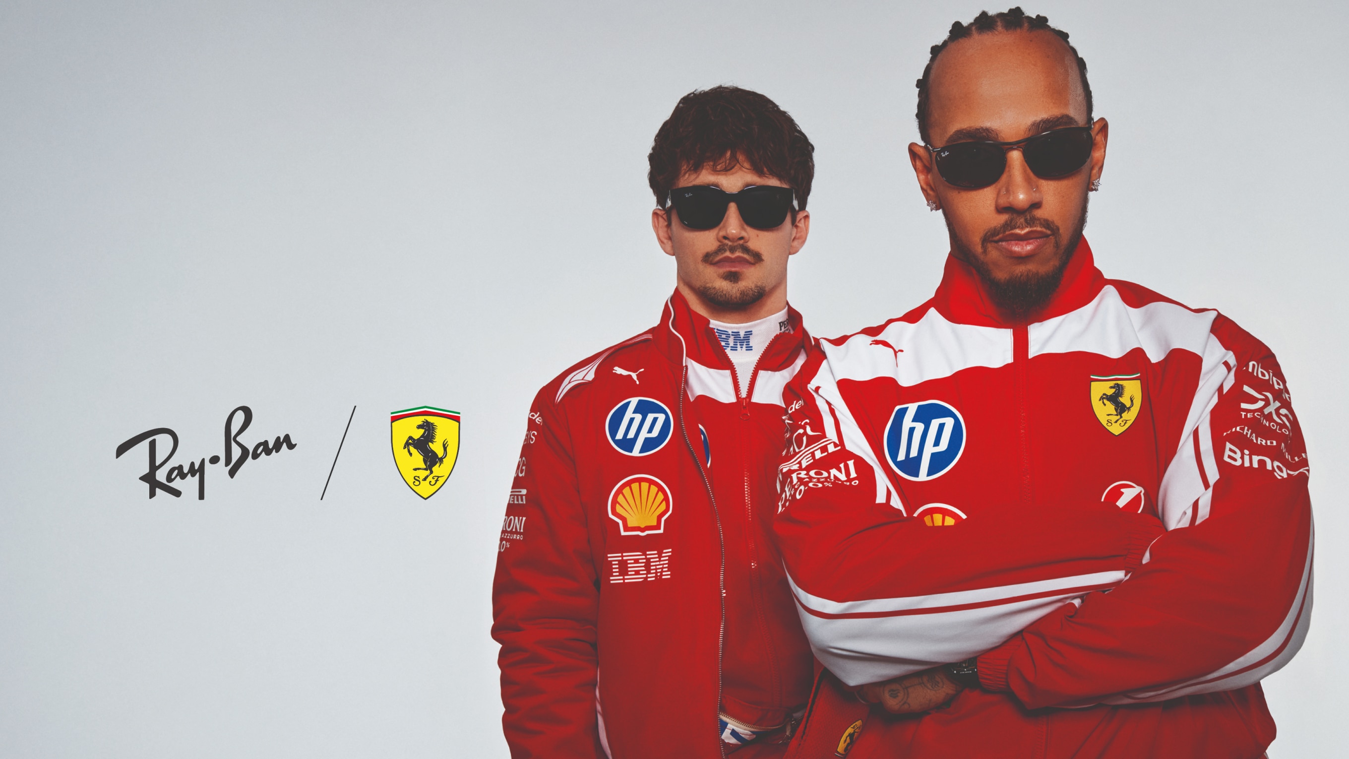 Campagna ufficiale Ray-Ban per Scuderia Ferrari con occhiali da sole indossati dai piloti