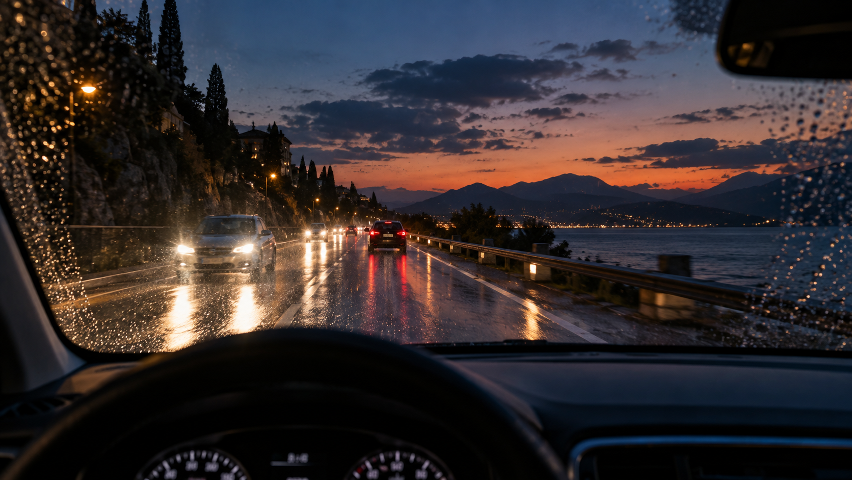 Guidare di notte con pioggia e fari: riflessi, abbagliamento e occhiali